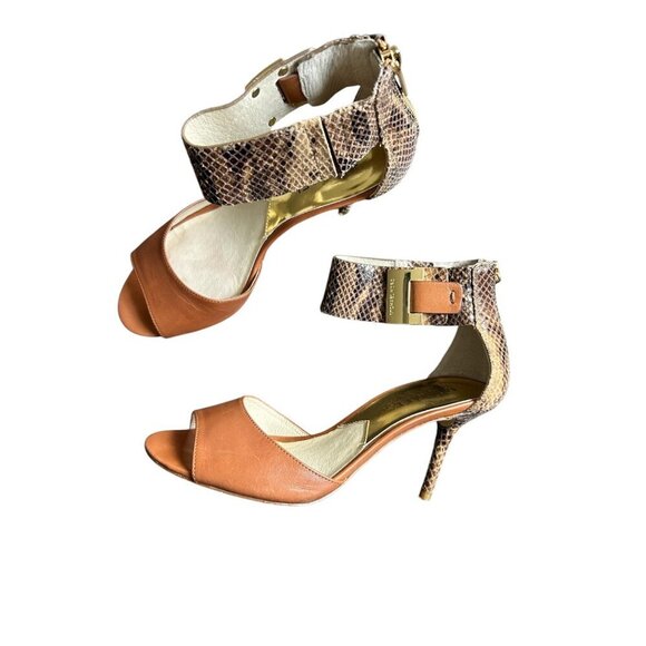 MICHAEL KORS Guiliana Faux Snake Skin Tan Leather Open Toe Sandal Heels US 6 - Picture 1 of 8